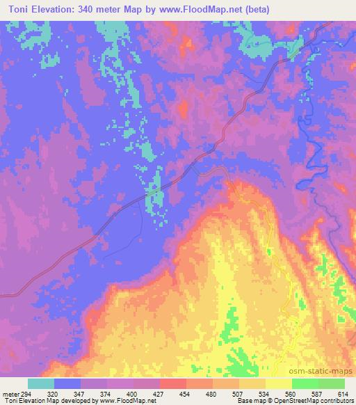 Toni,Angola Elevation Map