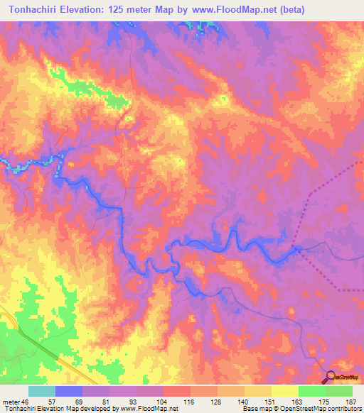 Tonhachiri,Angola Elevation Map