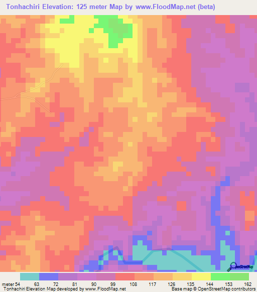 Tonhachiri,Angola Elevation Map