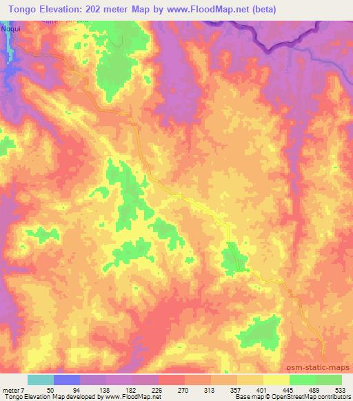 Tongo,Angola Elevation Map