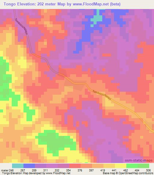 Tongo,Angola Elevation Map