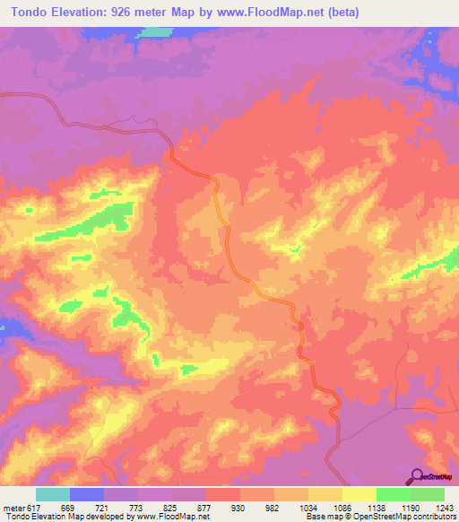 Tondo,Angola Elevation Map