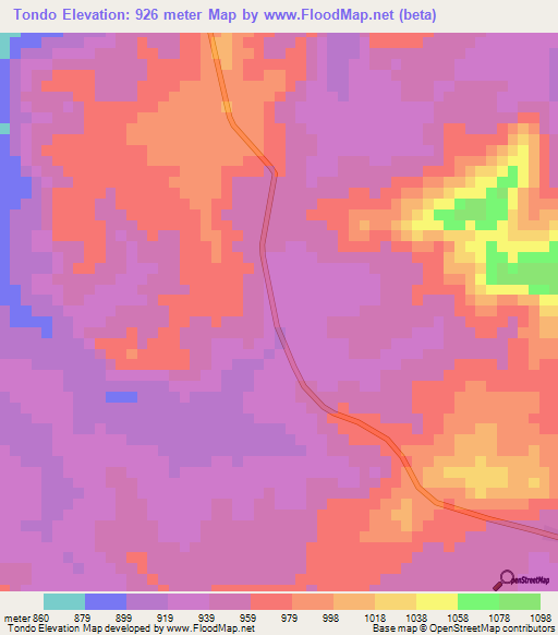 Tondo,Angola Elevation Map