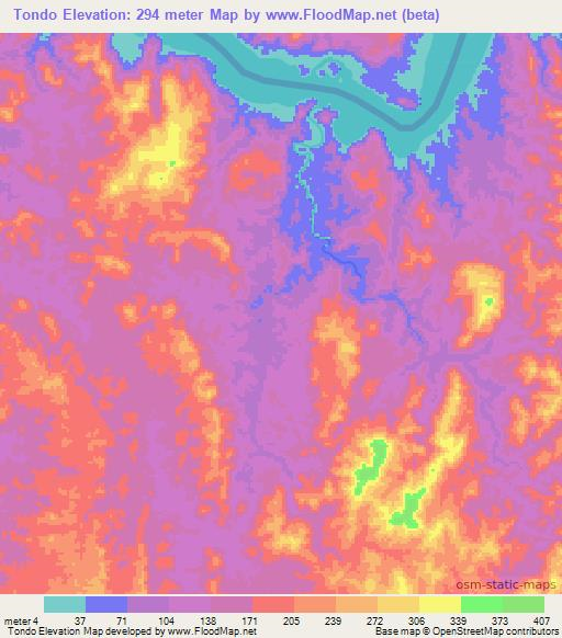 Tondo,Angola Elevation Map