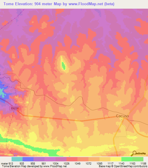 Tome,Angola Elevation Map