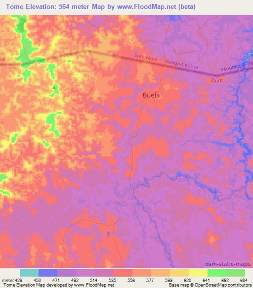 Tome,Angola Elevation Map