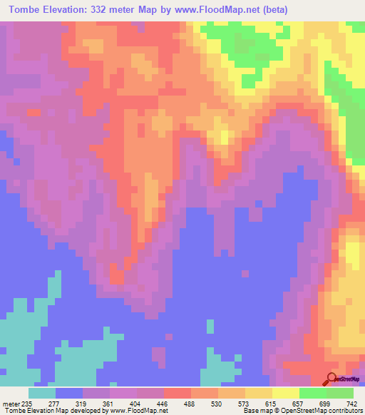 Tombe,Angola Elevation Map