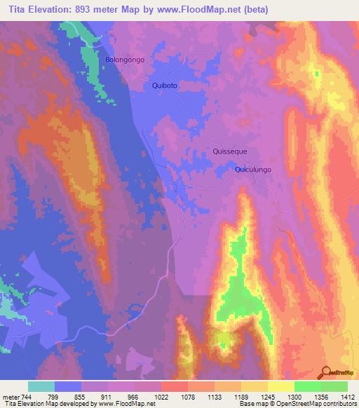 Tita,Angola Elevation Map
