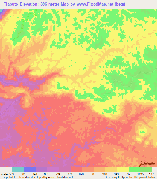 Tiaputo,Angola Elevation Map