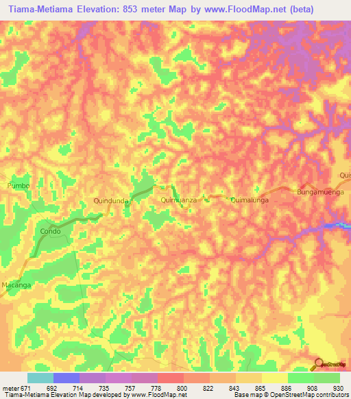 Tiama-Metiama,Angola Elevation Map