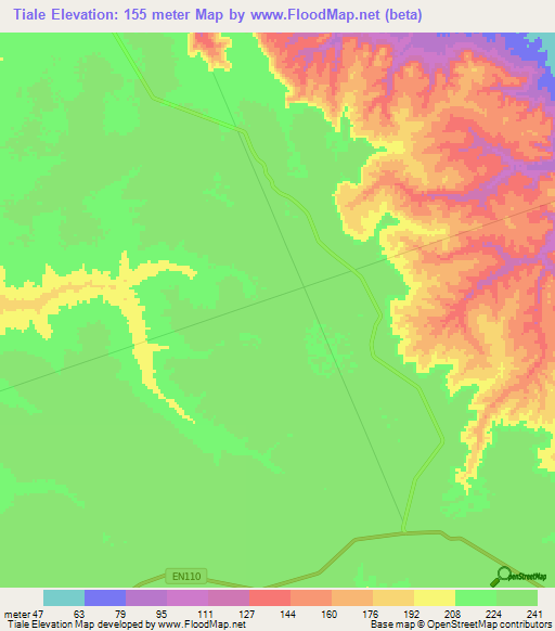 Tiale,Angola Elevation Map
