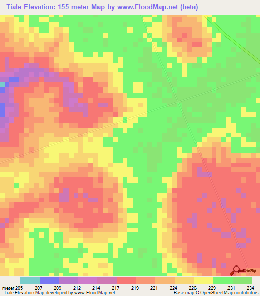 Tiale,Angola Elevation Map