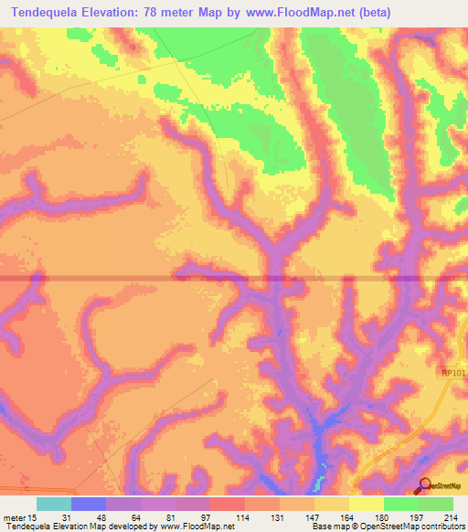 Tendequela,Angola Elevation Map