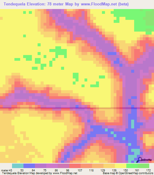 Tendequela,Angola Elevation Map