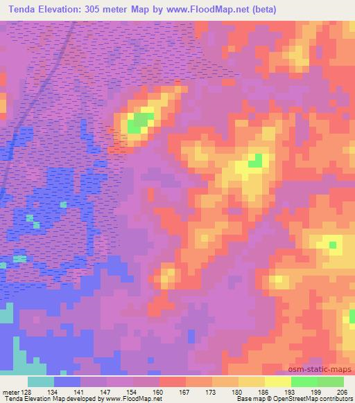 Tenda,Angola Elevation Map