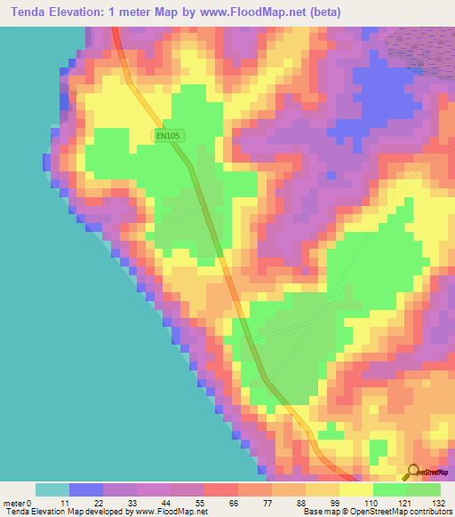 Tenda,Angola Elevation Map