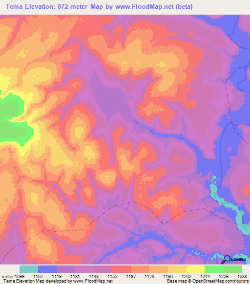 Tema,Angola Elevation Map