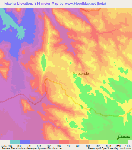 Teixeira,Angola Elevation Map