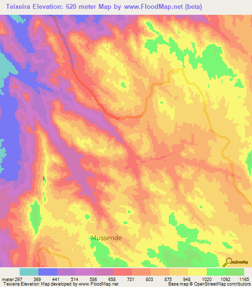 Teixeira,Angola Elevation Map