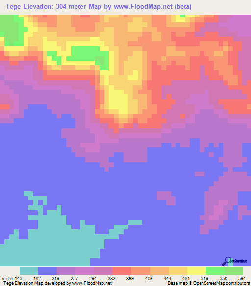 Tege,Angola Elevation Map