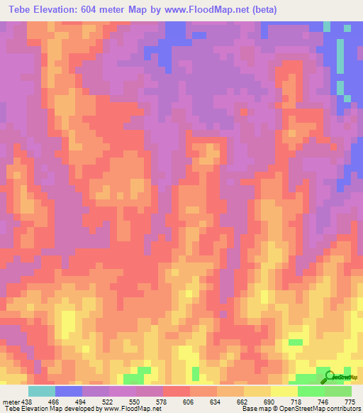 Tebe,Angola Elevation Map
