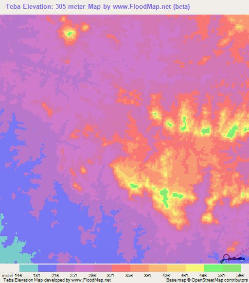 Teba,Angola Elevation Map