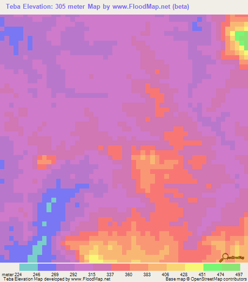 Teba,Angola Elevation Map