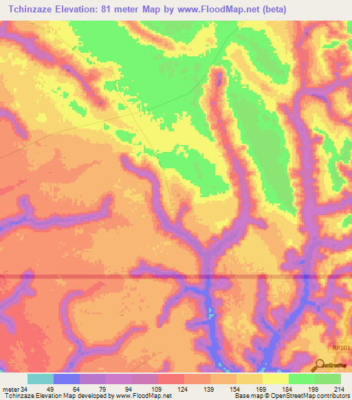Tchinzaze,Angola Elevation Map