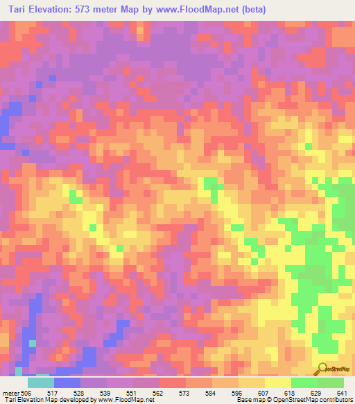 Tari,Angola Elevation Map