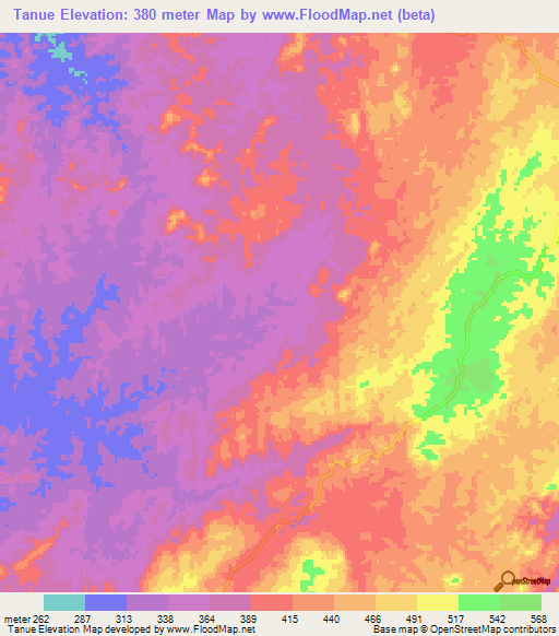 Tanue,Angola Elevation Map