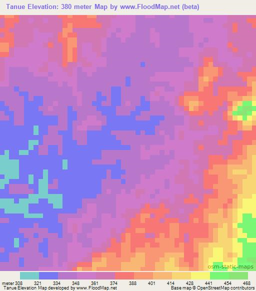 Tanue,Angola Elevation Map