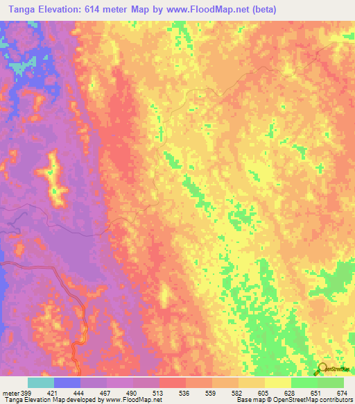 Tanga,Angola Elevation Map