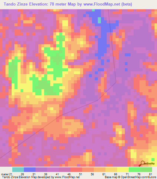 Tando Zinze,Angola Elevation Map