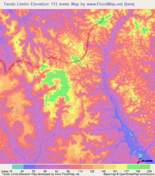 Tando Limbo,Angola Elevation Map