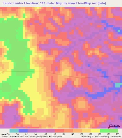 Tando Limbo,Angola Elevation Map