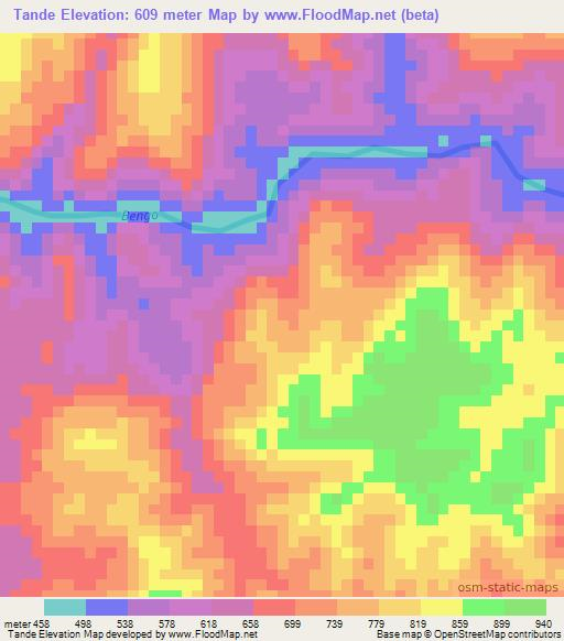 Tande,Angola Elevation Map