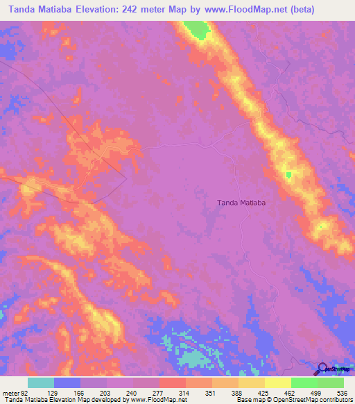 Tanda Matiaba,Angola Elevation Map