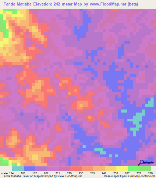 Tanda Matiaba,Angola Elevation Map