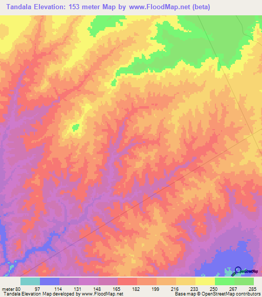 Tandala,Angola Elevation Map