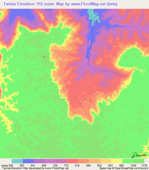 Tamba,Angola Elevation Map