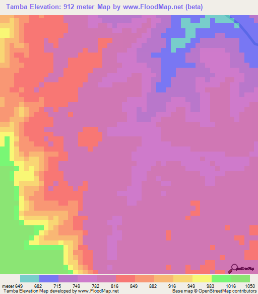 Tamba,Angola Elevation Map