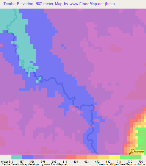 Tamba,Angola Elevation Map