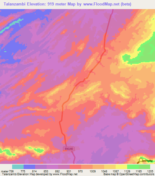 Talanzambi,Angola Elevation Map