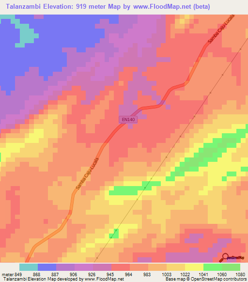Talanzambi,Angola Elevation Map