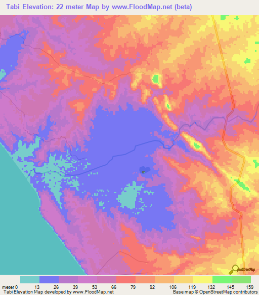 Tabi,Angola Elevation Map