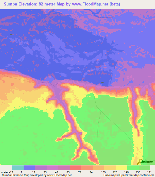 Sumba,Angola Elevation Map