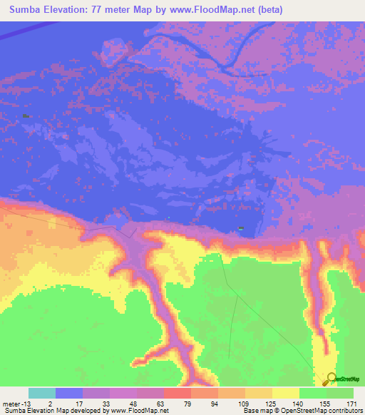 Sumba,Angola Elevation Map