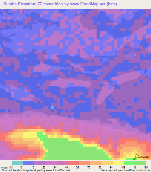 Sumba,Angola Elevation Map