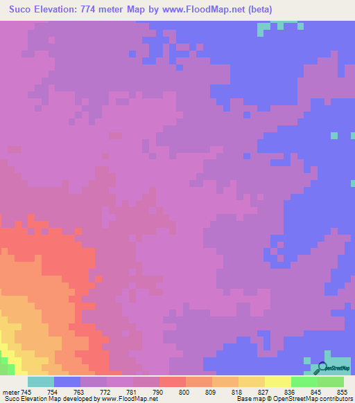Suco,Angola Elevation Map