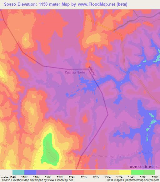 Sosso,Angola Elevation Map